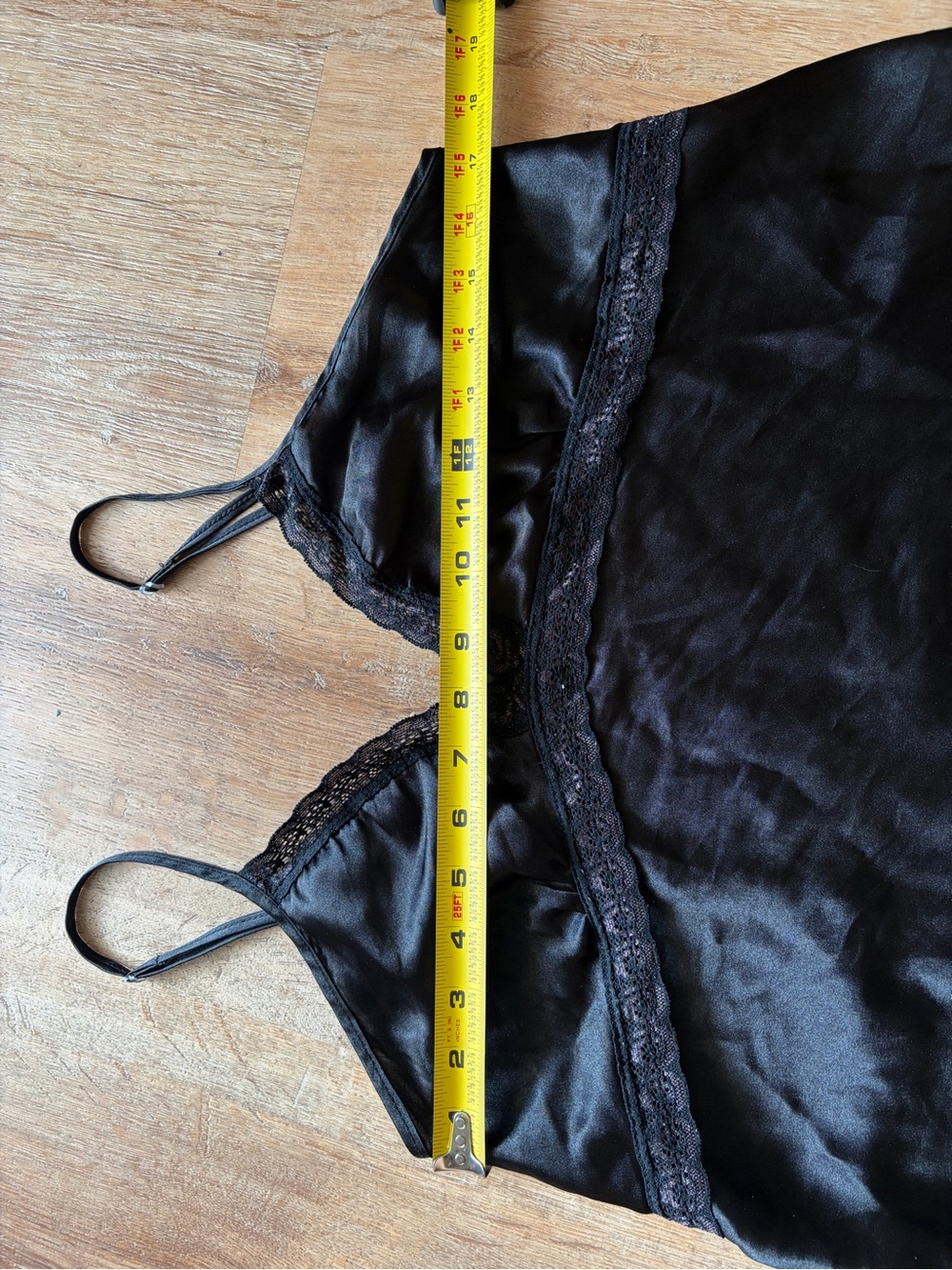 Y2K Black Satin Brown Lace-Trim Slip Dress - Picture 7 of 7